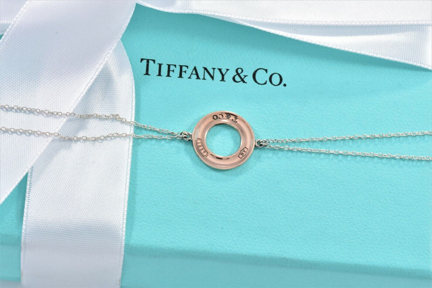 Tiffany & Co Rubedo Gold Metal 1837 Circle Disk Silver Double Chain Bracelet