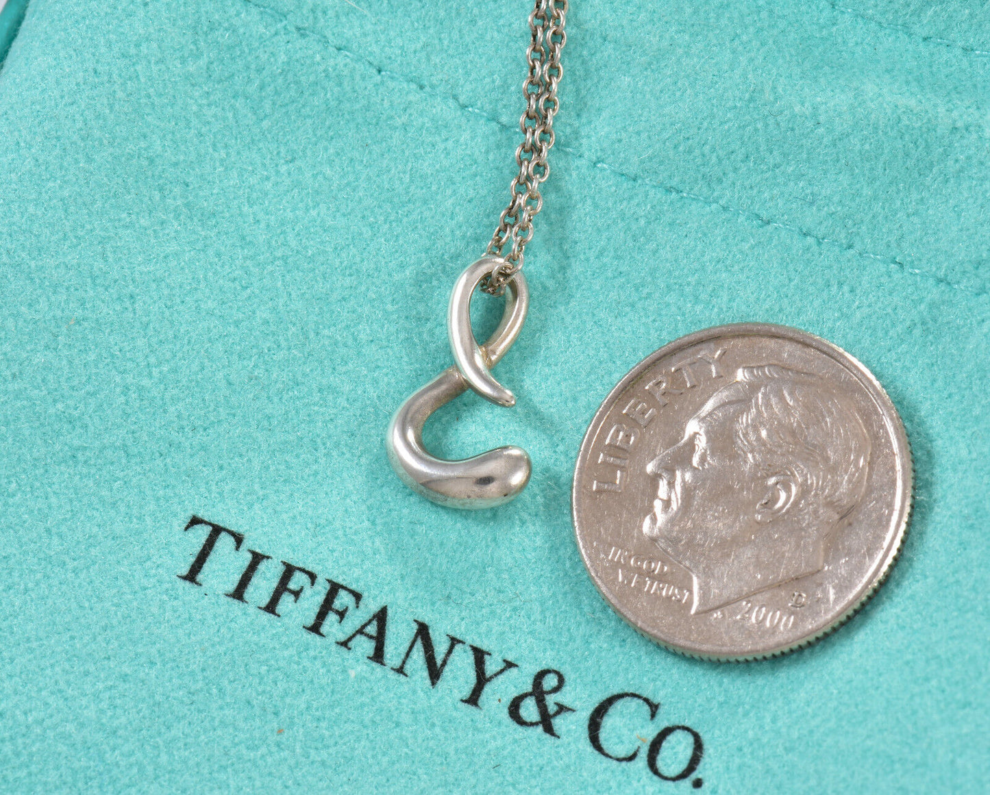 Tiffany & Co Silver Elsa Peretti Alphabet Letter S Necklace in Box Pouch Lovely