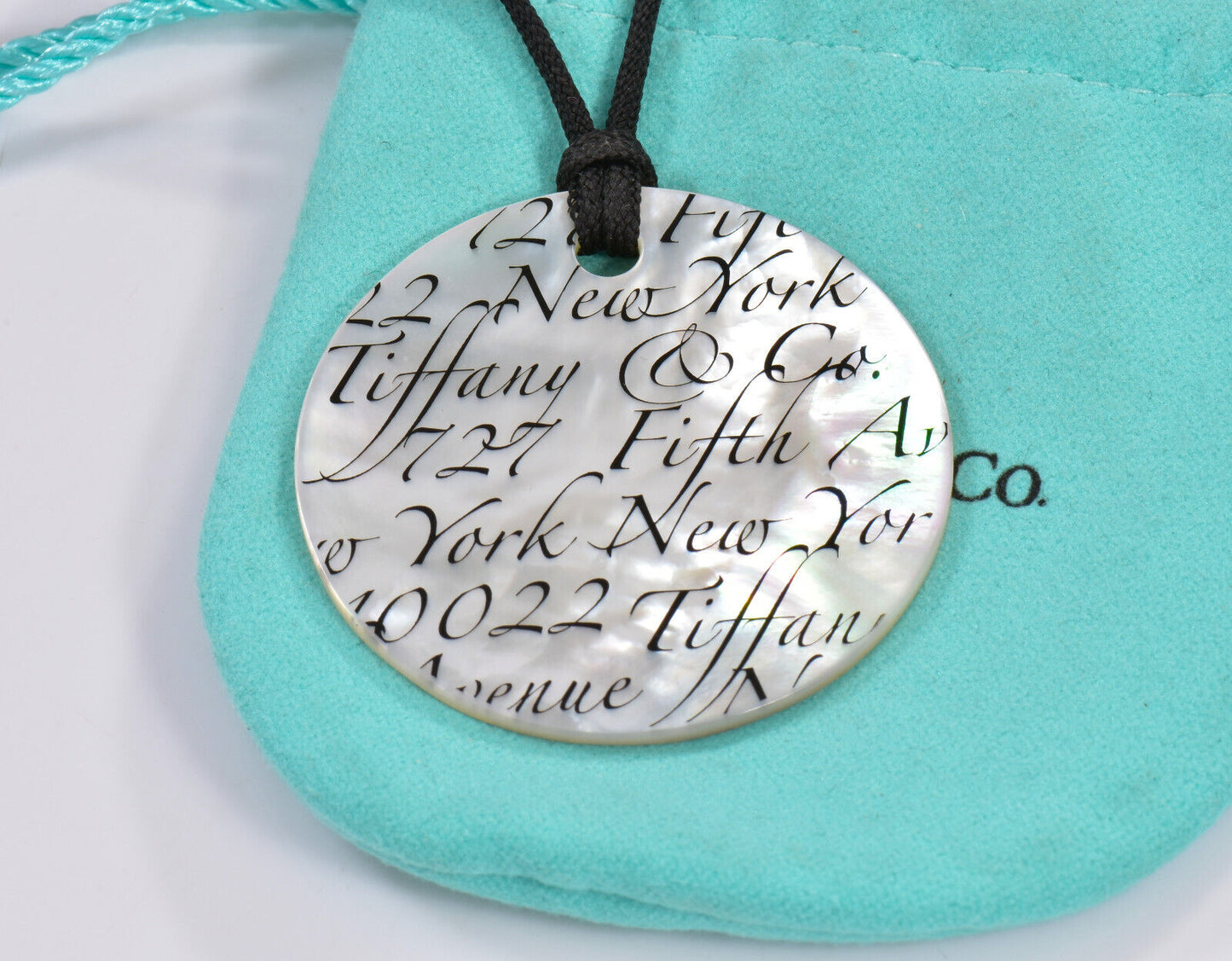 Tiffany & Co Silver Mother of Pearl Notes Large 1.6" Pendant 18" Necklace Rare