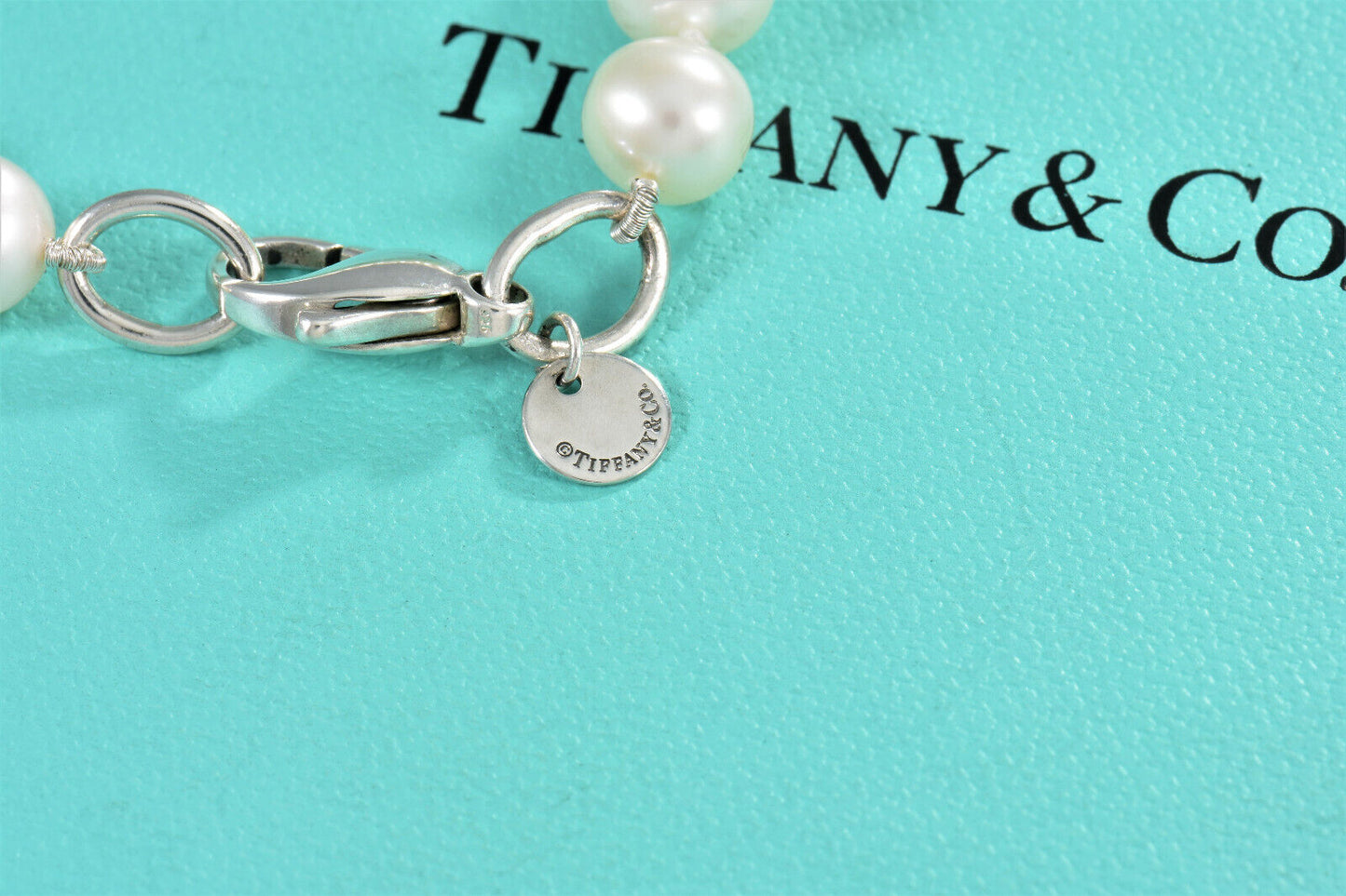 Tiffany & Co Sterling Silver 8mm Pearl Bead Bracelet 7.9" in Box Pouch Ribbon