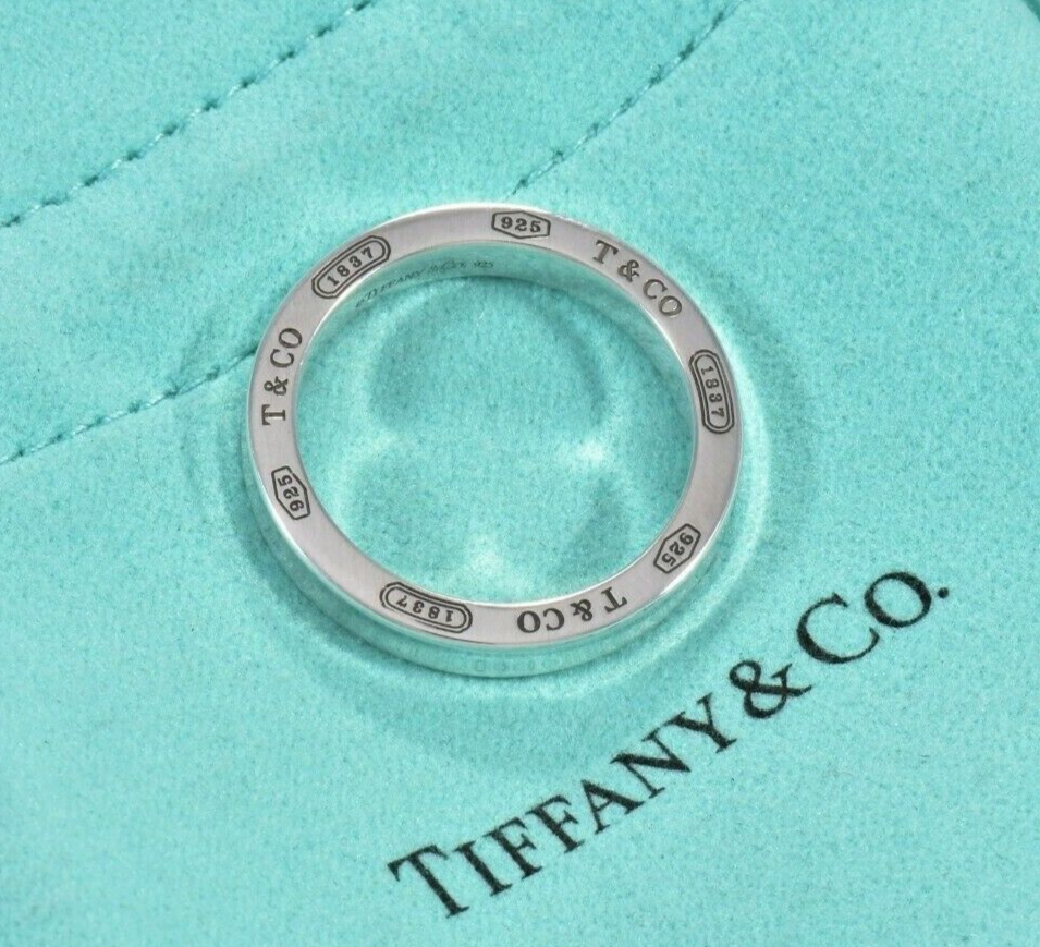 Tiffany & Co Silver 1837 Edge Narrow Band Ring Size 12 in Pouch Unisex Mens Rare