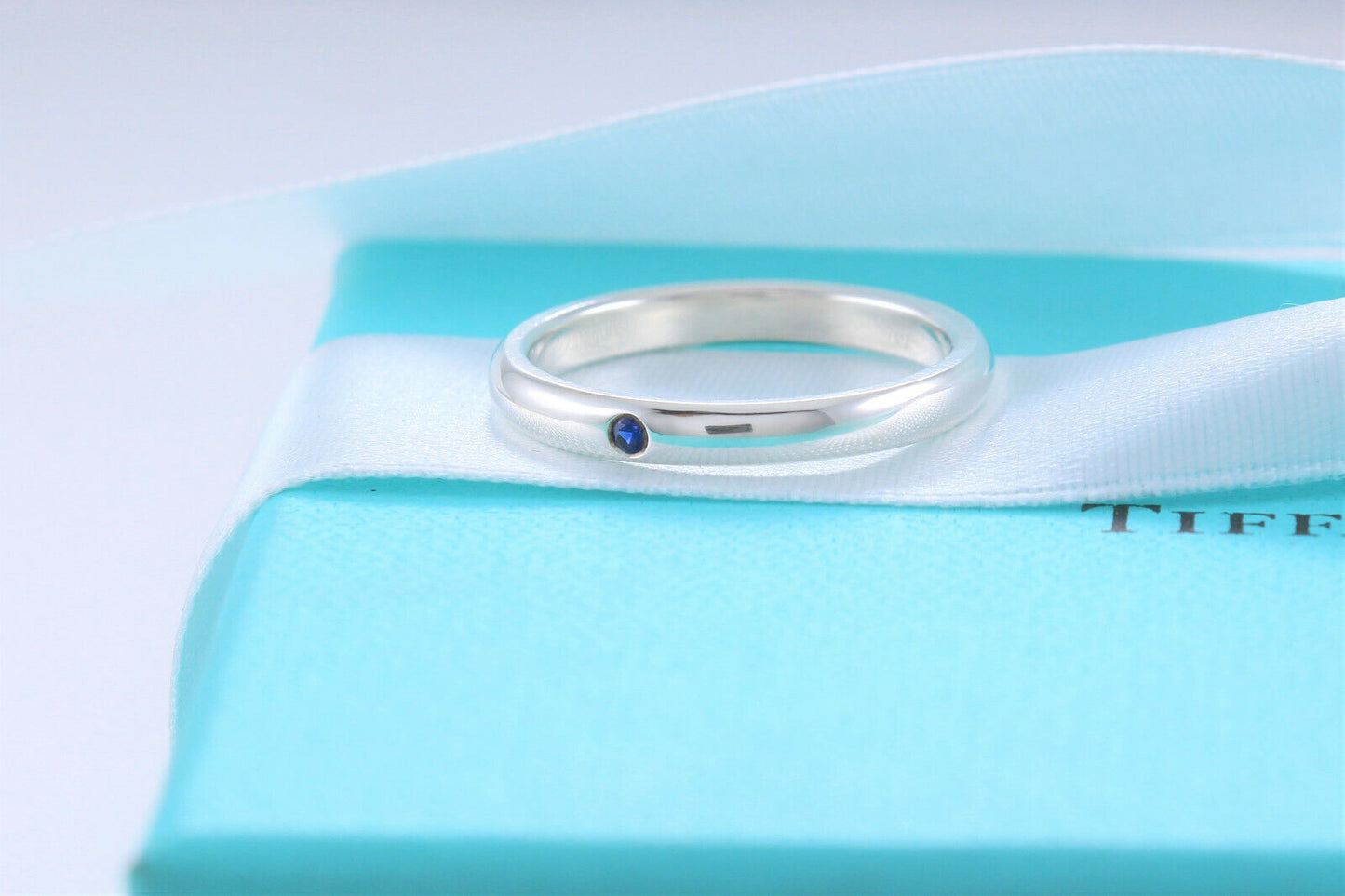 Tiffany & Co Silver Elsa Peretti Blue Sapphire Stack Ring Size 6 in Pouch Rare