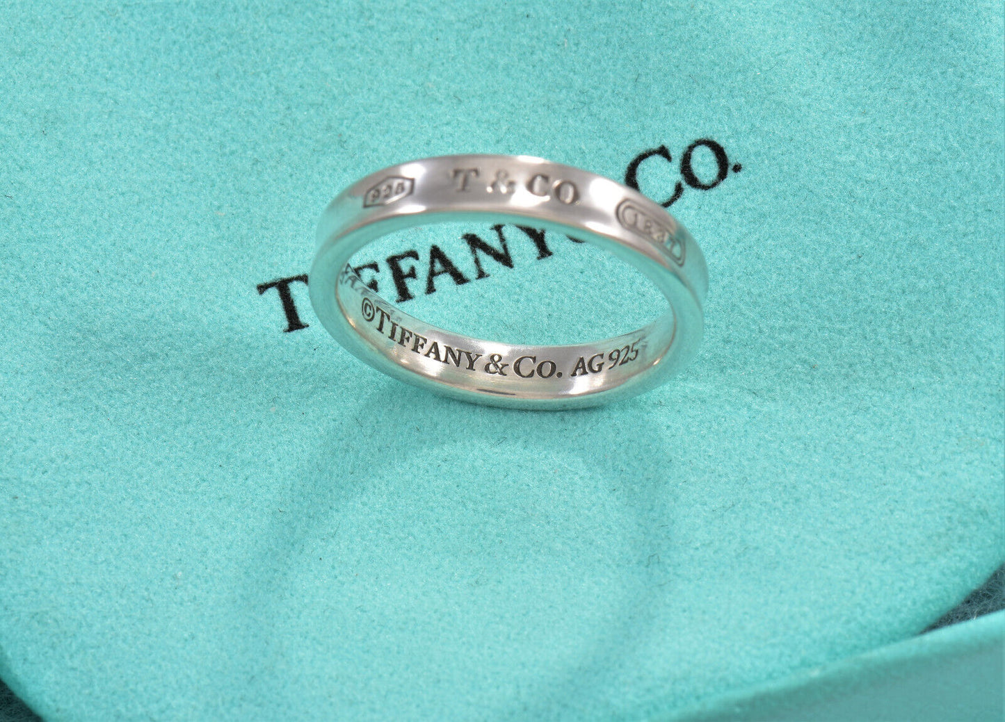 Tiffany & Co Silver 1837 Narrow Band Stack Ring Size 8.5 in Pouch Unisex Mens