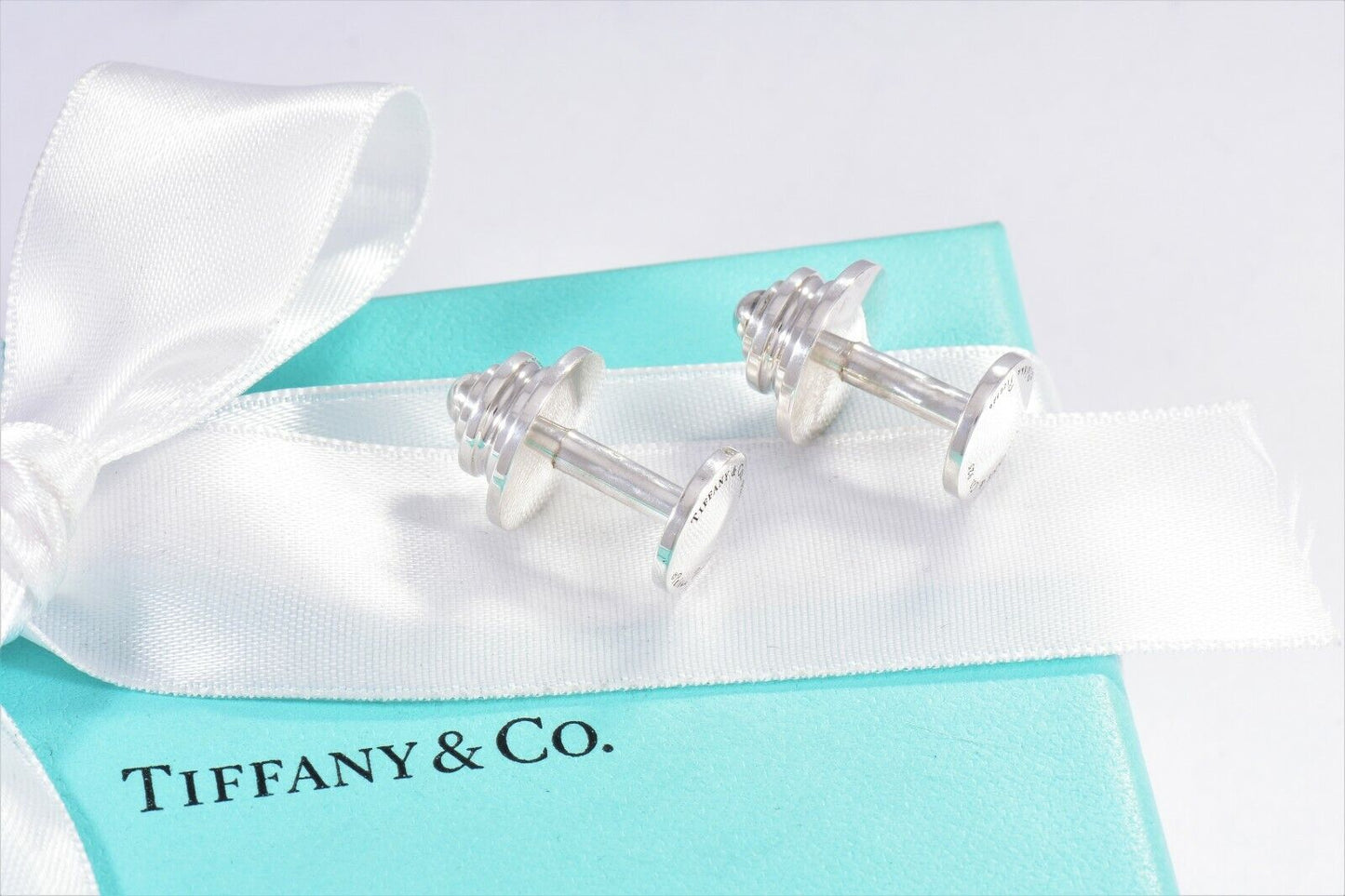 Tiffany & Co Silver Picasso Stack Tiered Barbell Cufflinks in Pouch Men's Suit