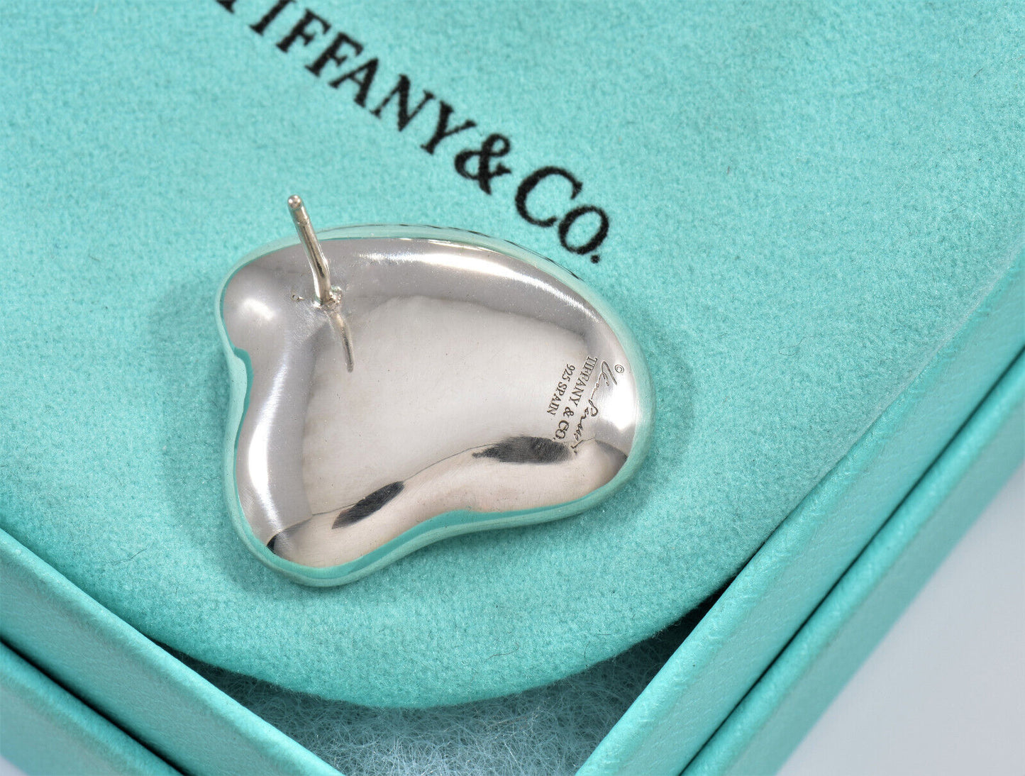 Tiffany & Co Silver Elsa Peretti Large 29mm Full Heart Stud Earrings in Pouch 1"