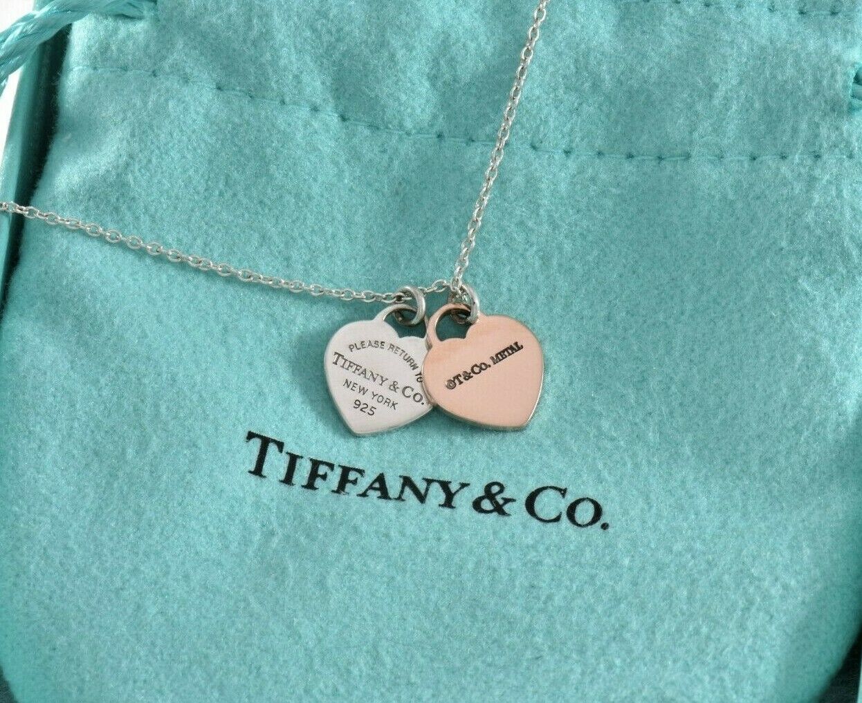 Please Return Tiffany & Co Silver Rubedo Gold Metal Heart Pendant 16" Necklace