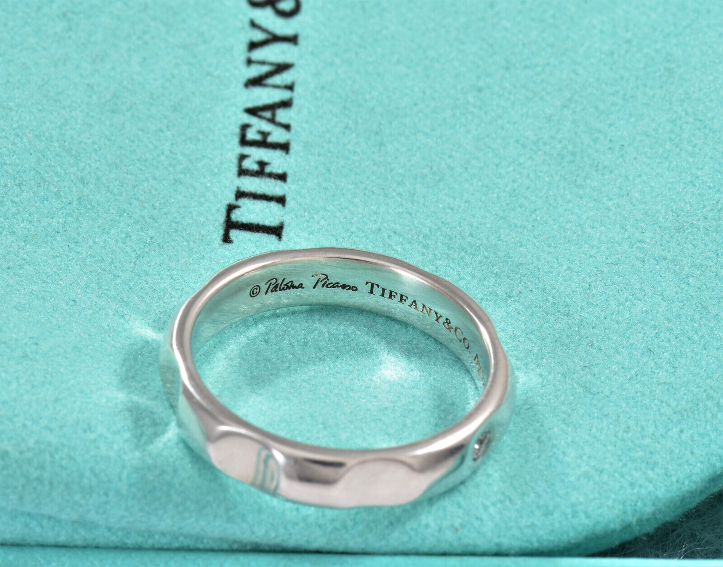 Tiffany & Co Diamond Silver Paloma Picasso Groove Ring Size 6.5 Mens Band Pouch