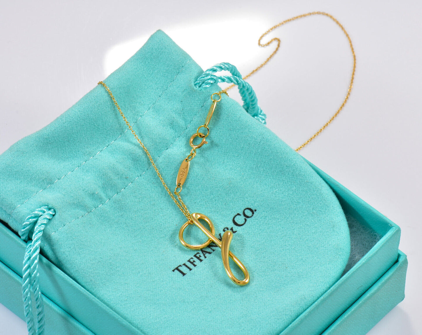 Tiffany & Co 18K Yellow Gold Elsa Peretti Letter G Pendant 16" Necklace in Box