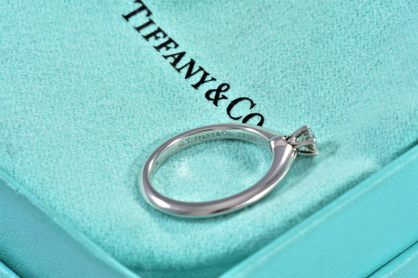 Tiffany & Co Platinum .23 ct Round Solitaire Diamond Ring Size 5 in Box Pouch