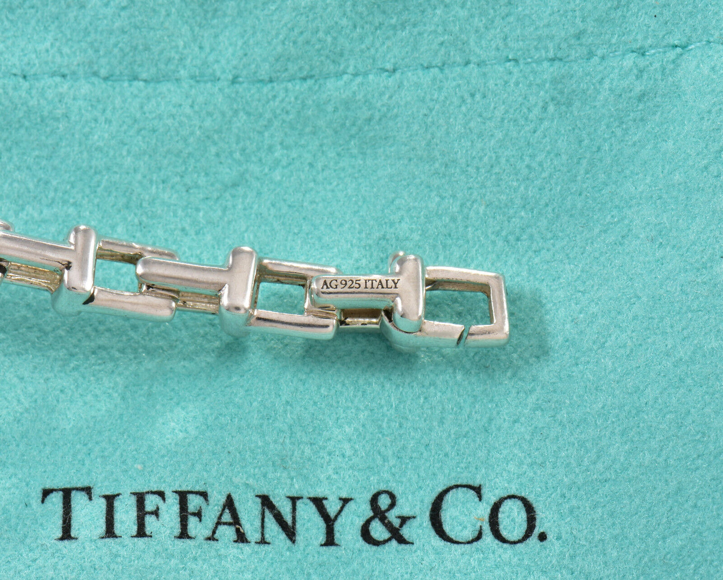 Tiffany & Co Silver Narrow Small T Square Link 20" Necklace in Box Pouch Rare