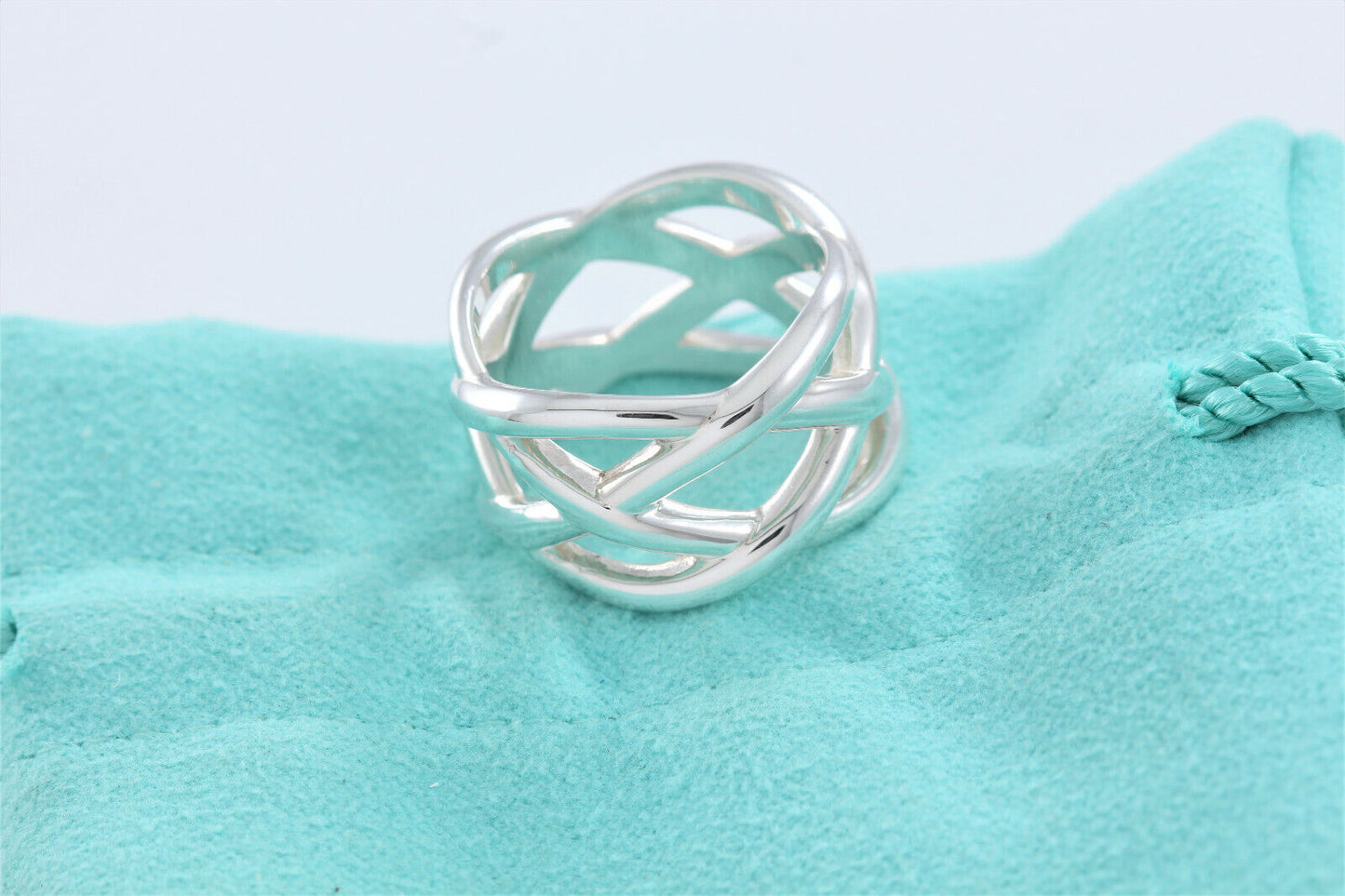 Tiffany & Co Italy Sterling Silver Celtic Weave Wide Ring Size 5.5 Lovely Modern