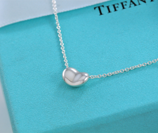 Boxed Tiffany & Co Silver Elsa Peretti 9mm Bean Pendant 17.5" Necklace Box Pouch