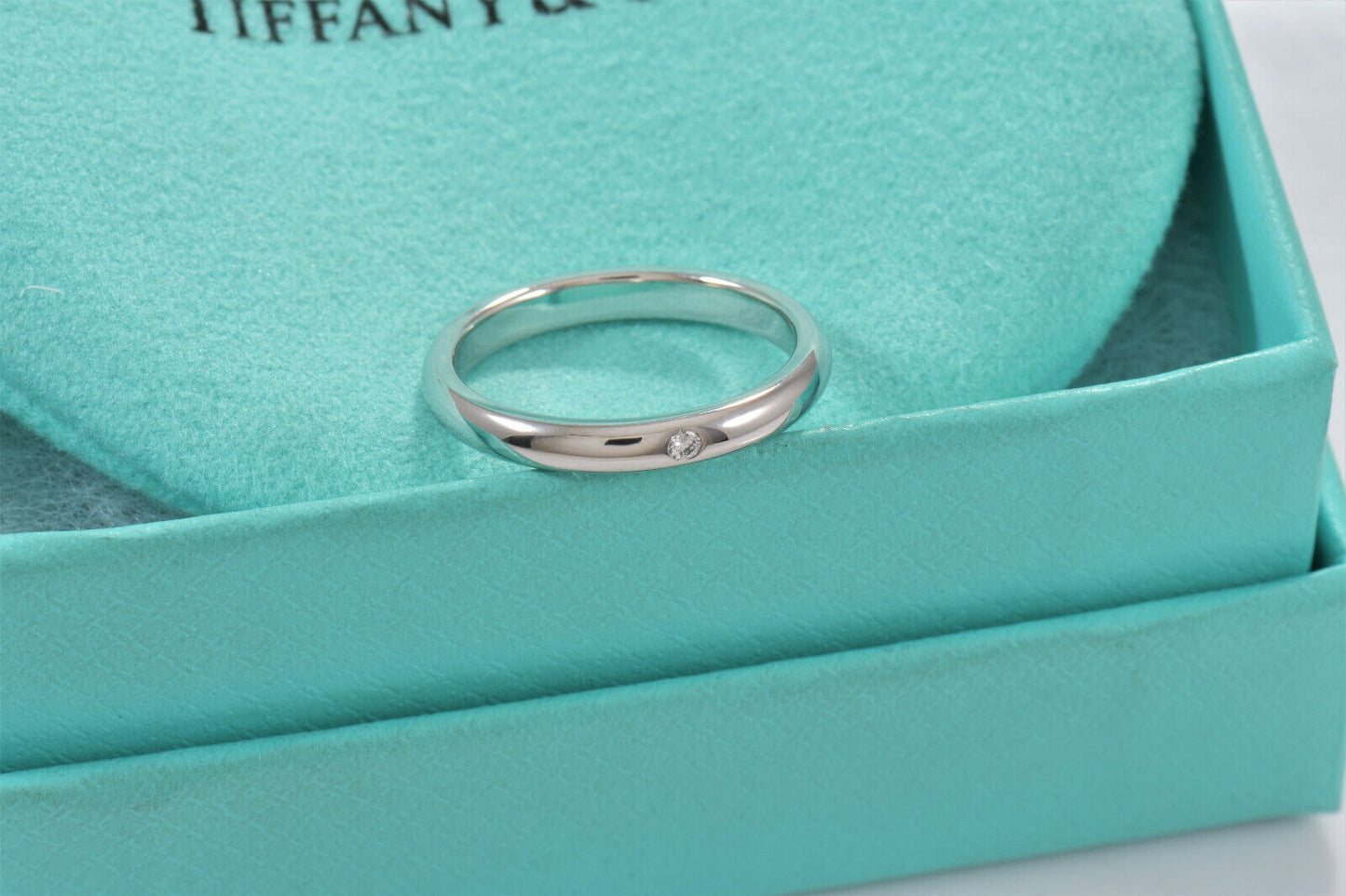 Tiffany & Co Platinum Diamond Elsa Peretti Stack Band Ring Size 6 Pouch Unisex