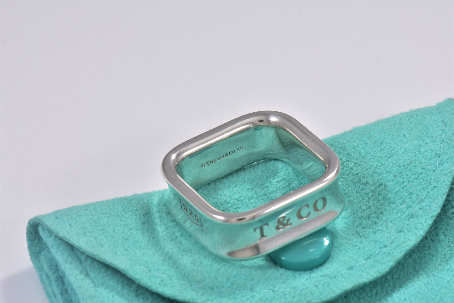 Tiffany & Co 1837 Sterling Silver Square Wide Band Ring Size 4.5 and Pouch Rare