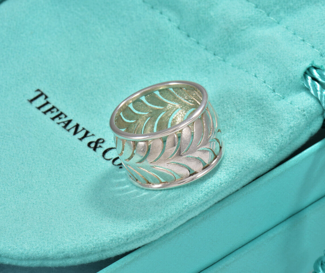 Tiffany & Co Silver Paloma Picasso Villa Palm Leaf Wide Ring Size 6 Band Branch