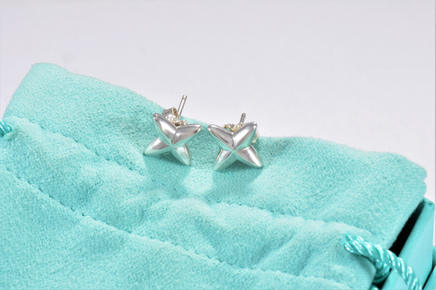 Tiffany & Co Sterling Silver Sirius Star Stud Earrings & Pouch Rare Lovely Gift