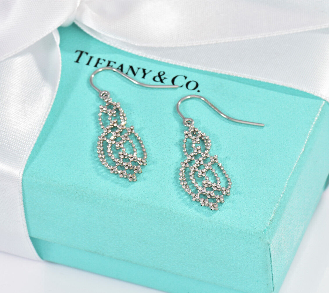 Tiffany & Co 18K White Gold Chandelier Fringe Hook Earrings Dangle Gatsby in Box