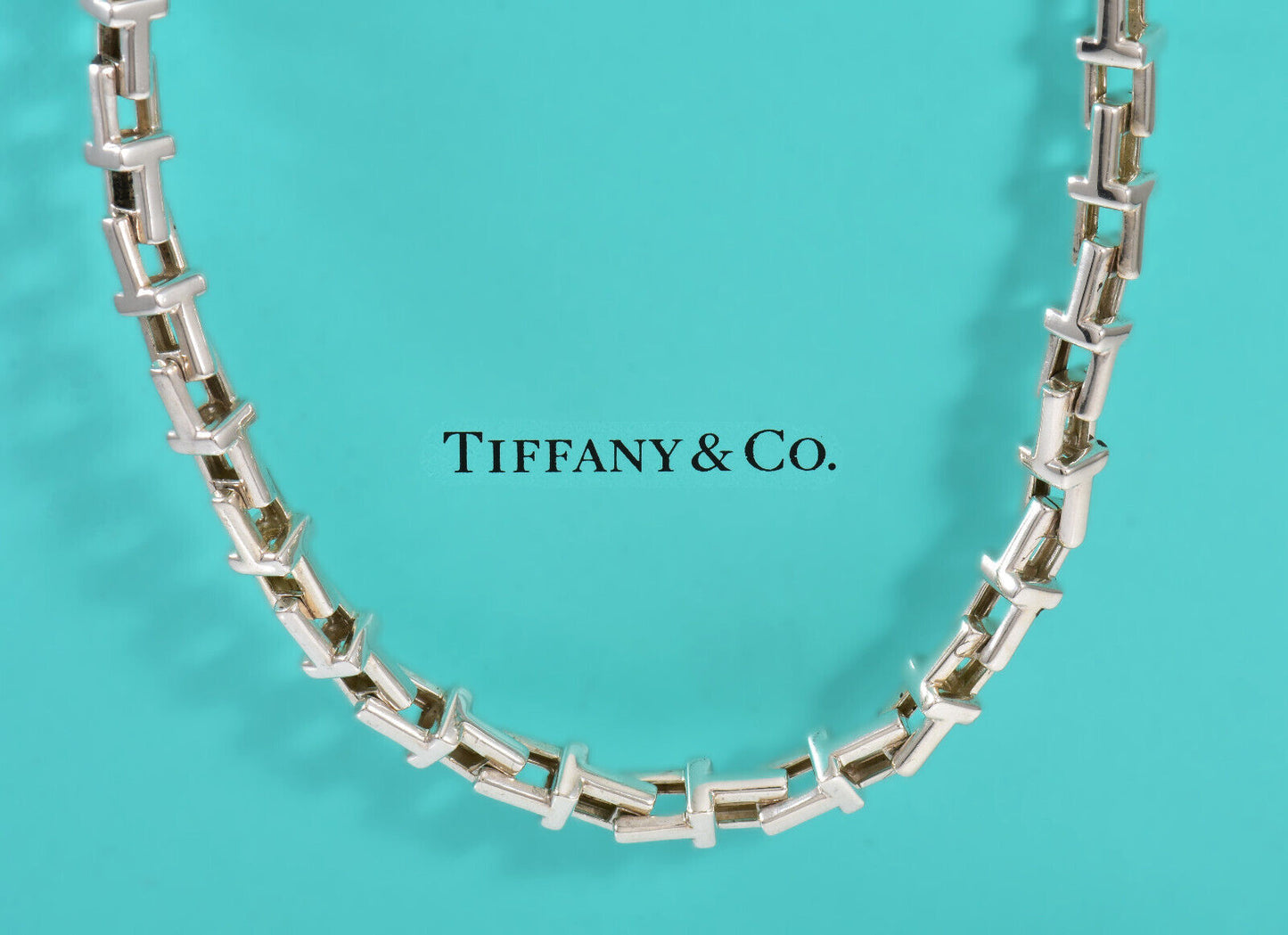 Tiffany & Co Silver Wide Large T Square Link 18.25" Necklace in Box Pouch Rare