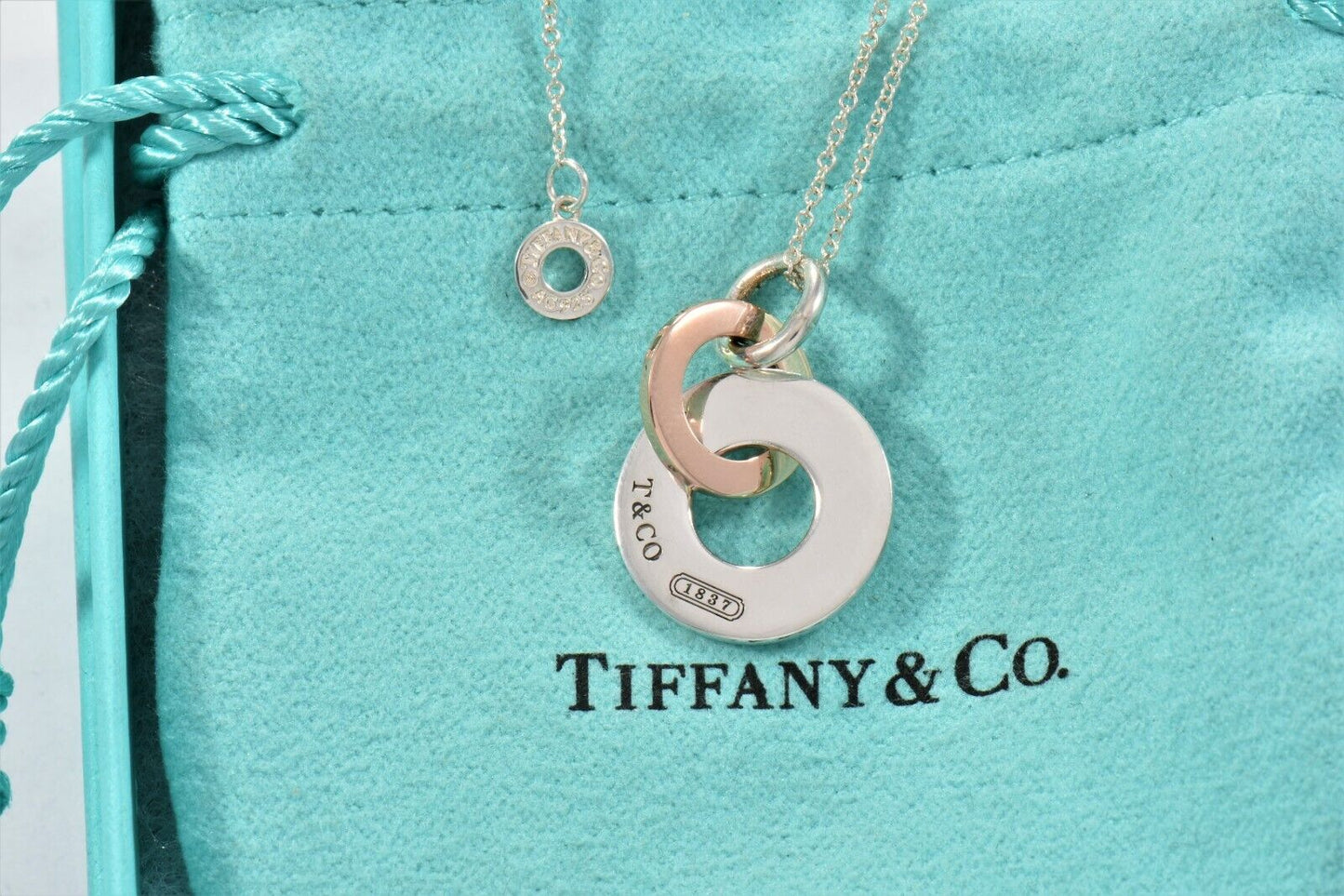 Tiffany & Co Silver Rubedo Gold Metal 1837 Interlocking Circles Pendant Necklace