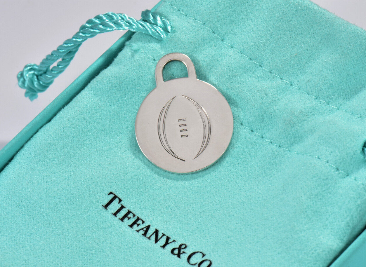 Tiffany & Co Silver Football Circle Round Charm Pendant For Necklace & Bracelet