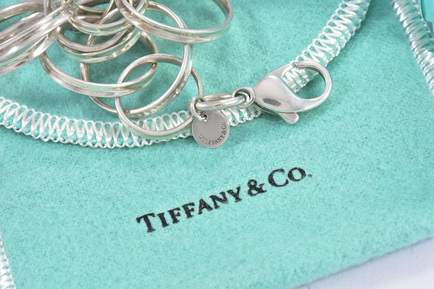 Tiffany & Co Silver 1837 Interlocking Circles 8.65" Rings Link Bracelet in Pouch