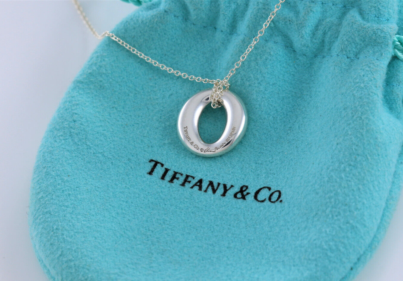 Tiffany & Co Silver Elsa Peretti Sevillana O Pendant 16" Necklace in Pouch Rare