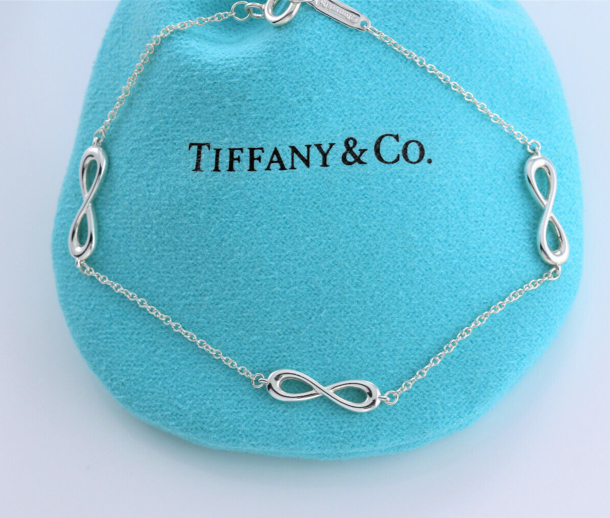 Tiffany & Co Sterling Silver Infinity Endless Bracelet 6.5" & Pouch Rare Eternal