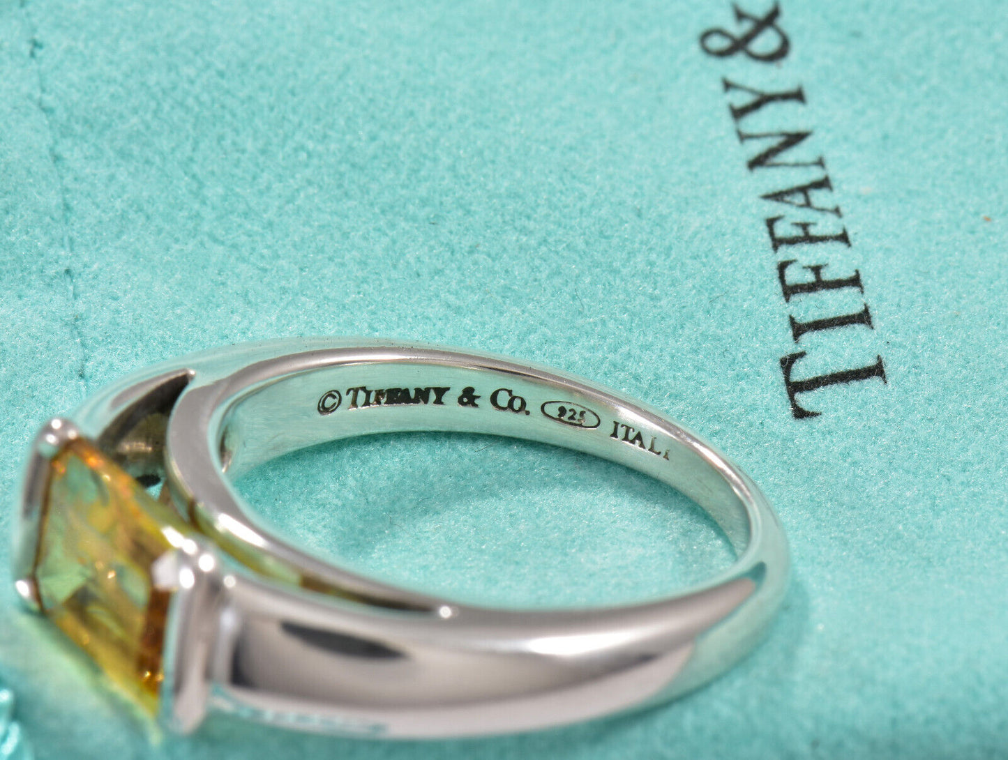 Tiffany & Co Silver Citrine Orange Quartz Cocktail Ring Size 8.5 in Box Pouch