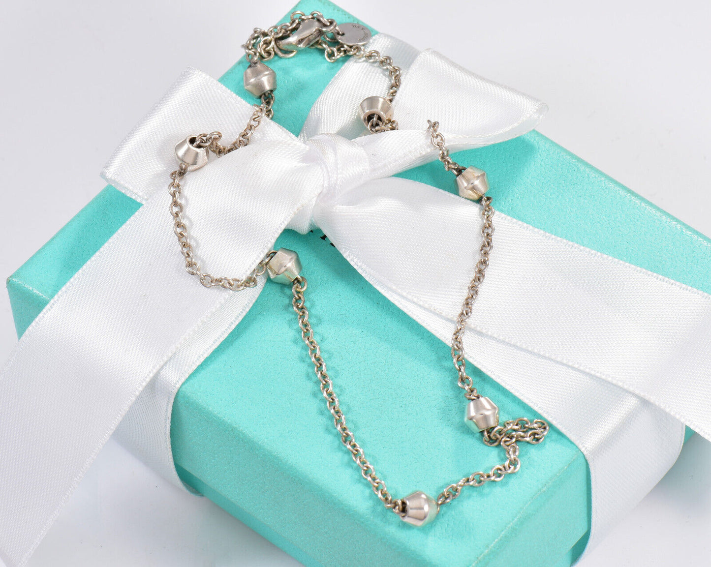 Tiffany & Co Silver Bead By Yard Barrel Ball Station Necklace 16.25" in Pouch