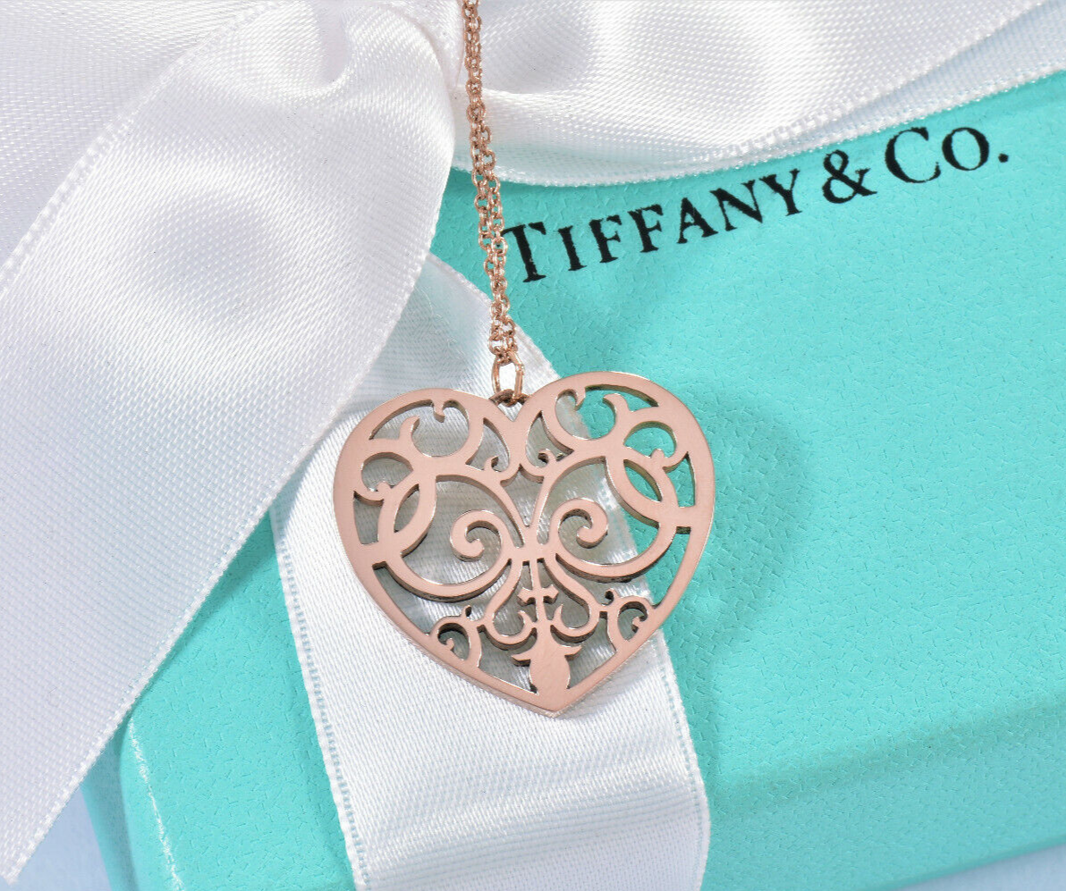 Tiffany & Co Rubedo Gold Metal Enchant Scroll 1" Large Heart 20" Necklace in Box