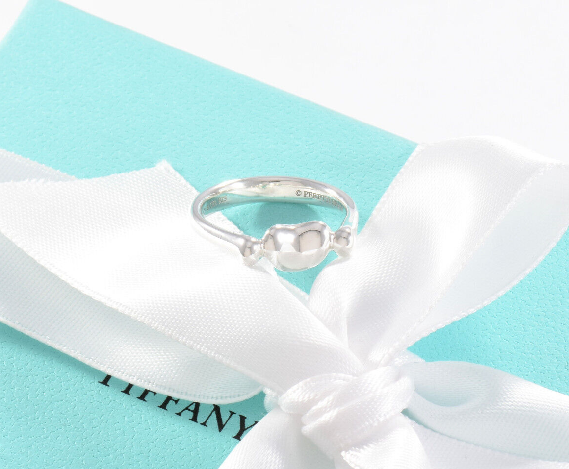 Tiffany & Co Sterling Silver Elsa Peretti Bean Ring Mini Size 6 Box Pouch Lovely