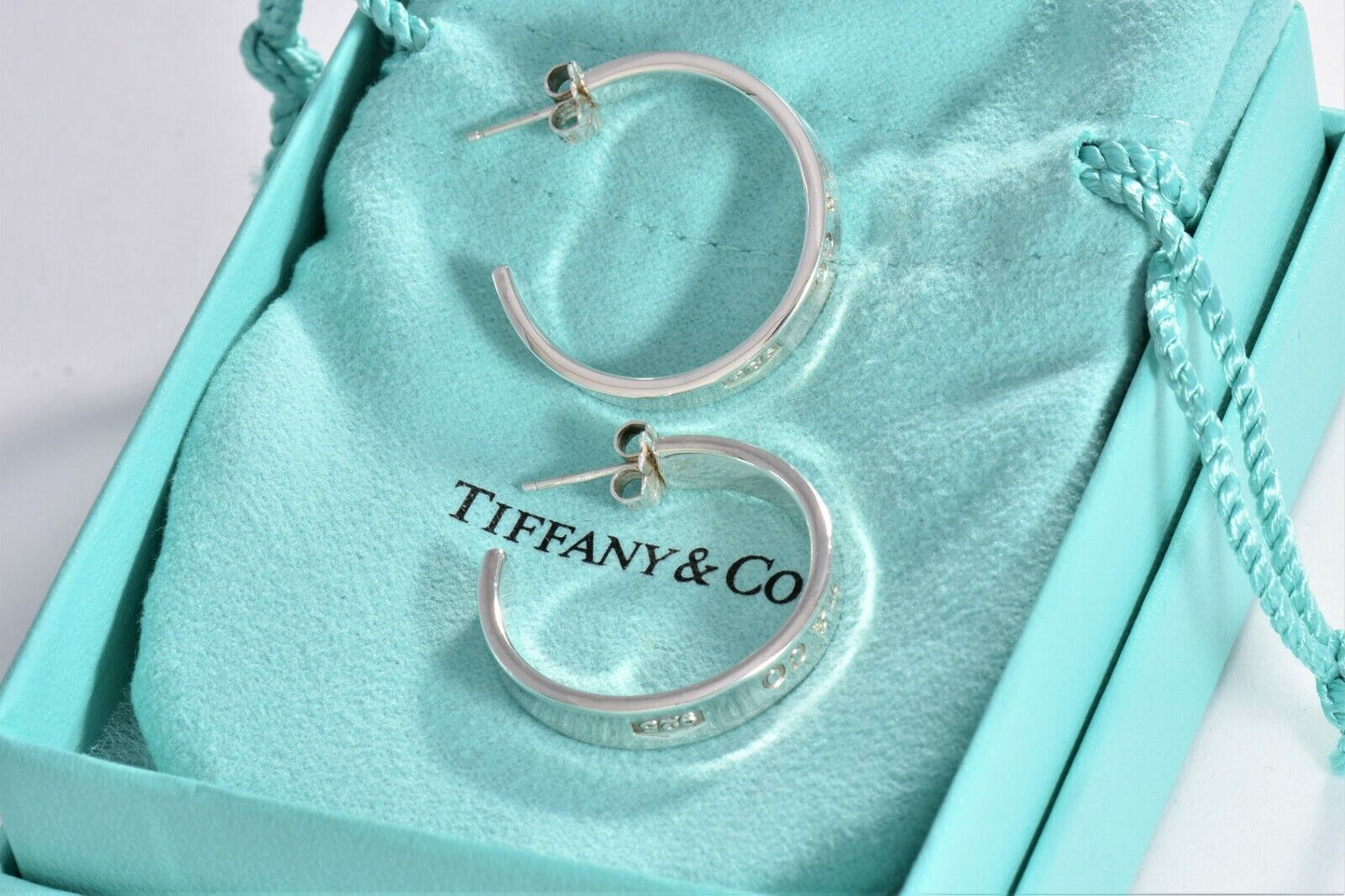 Tiffany & Co Sterling Silver 1837 28mm Wide Hoop Earrings Boxed 5mm Thick Rare