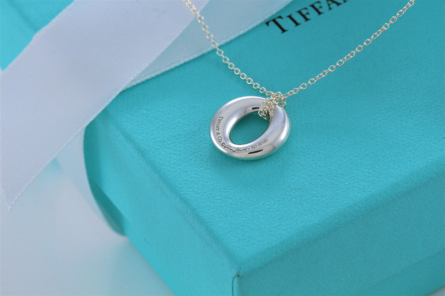 Tiffany & Co Silver Elsa Peretti Sevillana O Pendant 16" Necklace in Pouch Rare