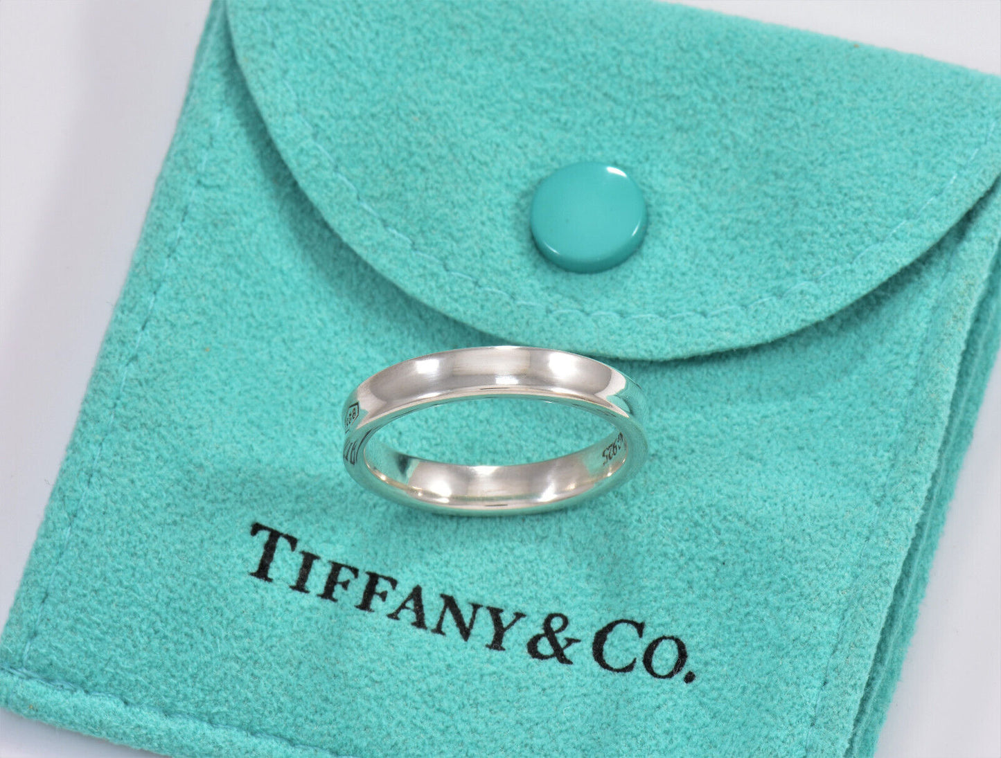 Tiffany & Co Silver 1837 Narrow Band Stack Ring Size 9.5 in Pouch Unisex Mens