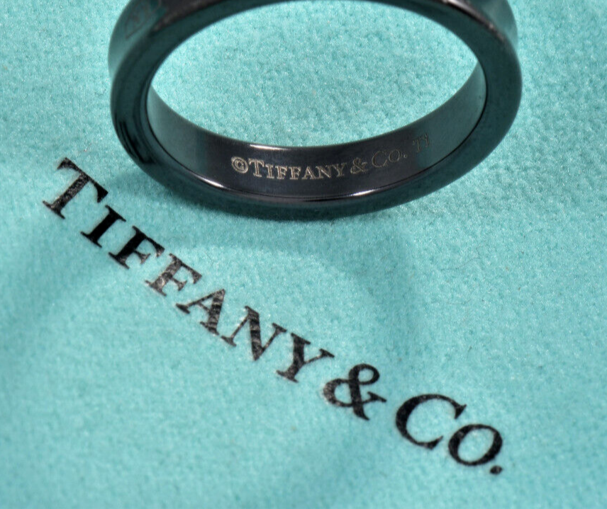 Tiffany & Co Silver Titanium 1837 Narrow Band Ring Size 7 in Pouch Rare Mens