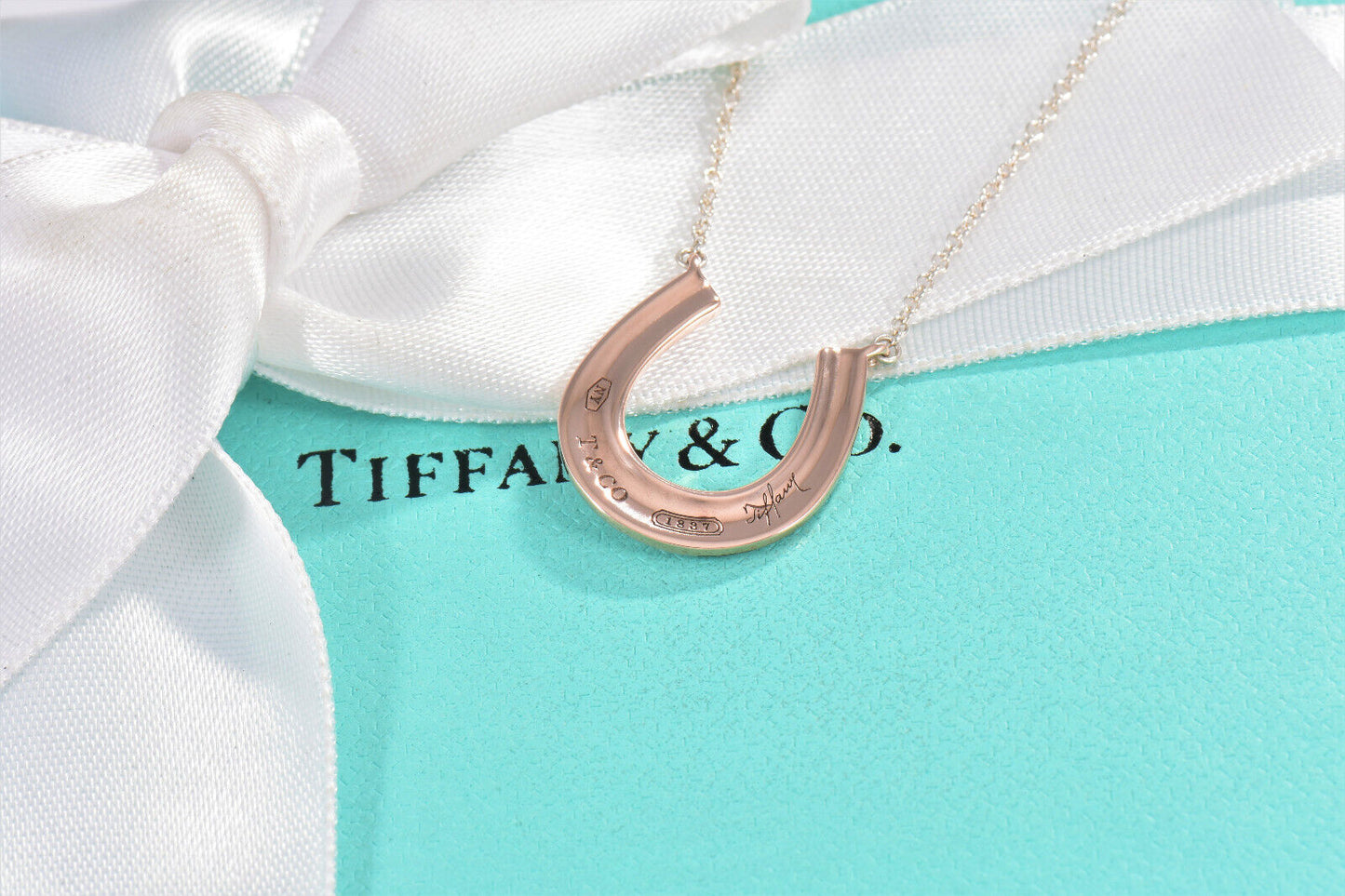 Tiffany & Co Rubedo Gold Sterling Silver 1837 Horseshoe Pendant XL 21" Necklace