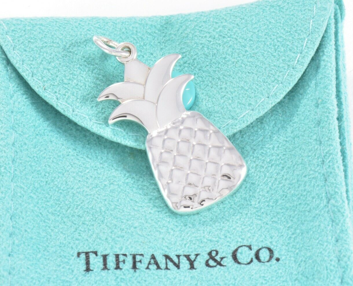 Tiffany & Co Sterling Silver Pineapple Charm for Bracelet or Necklace in Pouch