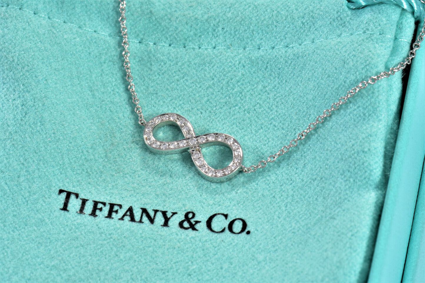 Tiffany & Co Platinum Diamond Infinity 6.5" Chain Bracelet in Box Pouch Rare