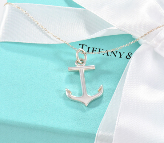 Tiffany & Co Sterling Silver Anchor Pendant 16.75" Necklace in Pouch Rare Marine