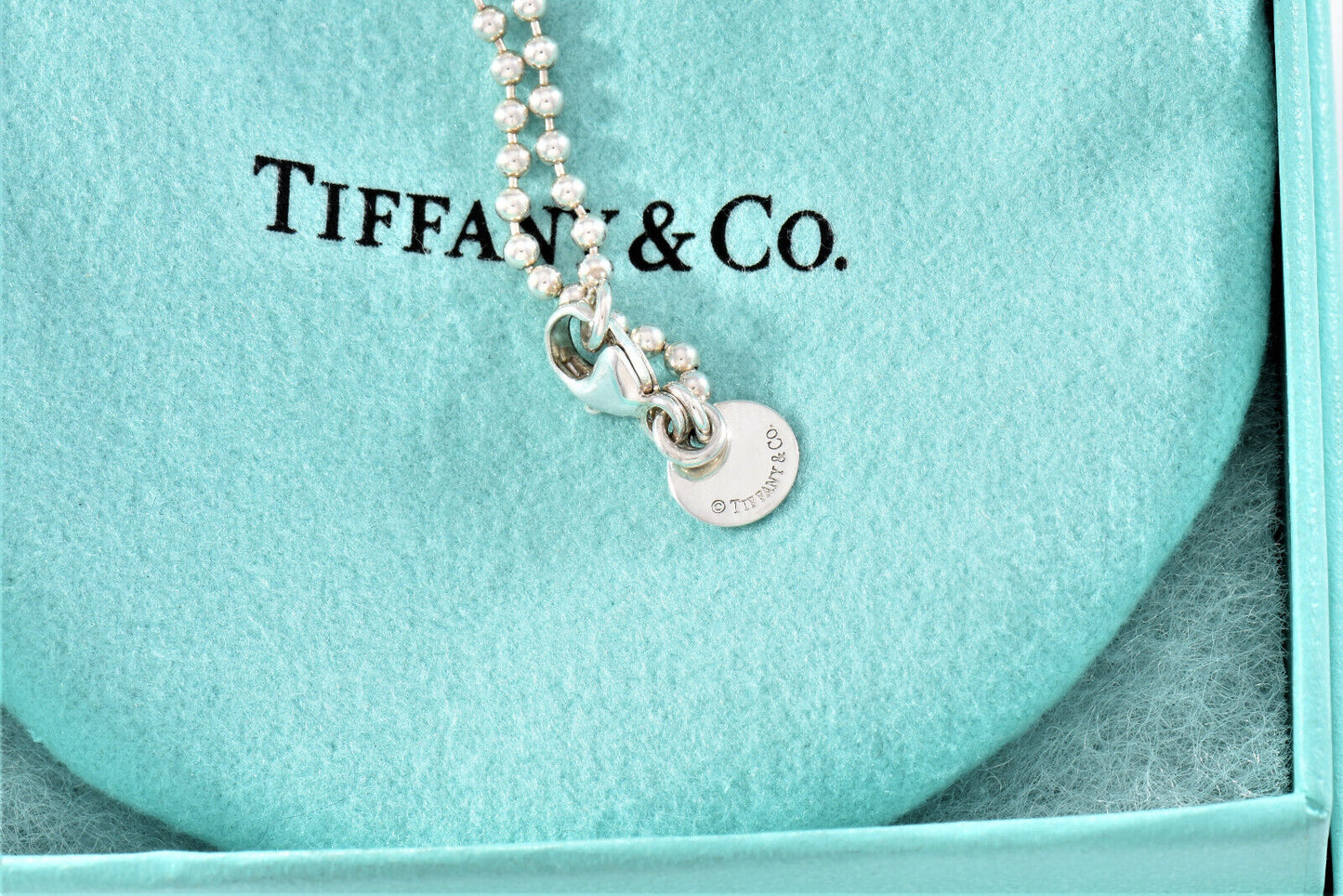 Tiffany & Co Silver 1837 DogTag Pendant 18.25" Bead Chain Necklace in Pouch Mens