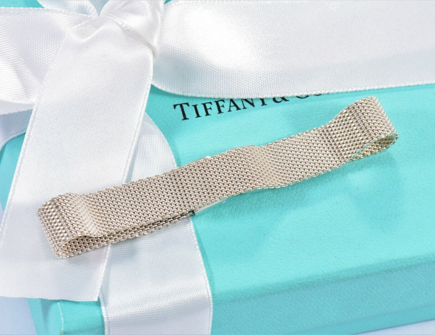 Tiffany & Co Sterling Silver Somerset Mesh Buckle 7" Bracelet & Pouch Rare Weave