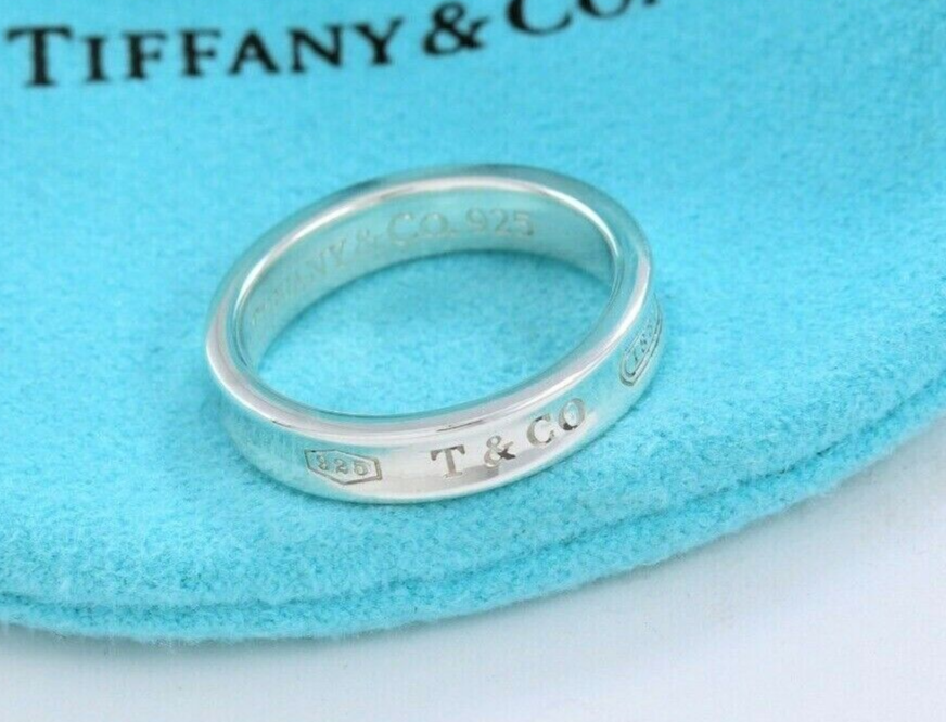 Tiffany & Co Silver 1837 Narrow Band Stack Ring Size 7 in Box Pouch Mens