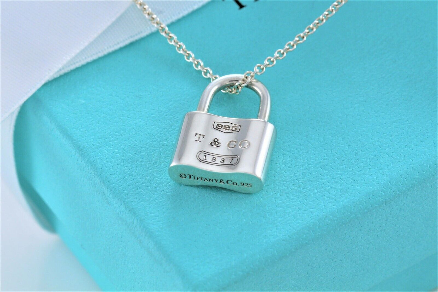 Tiffany & Co Sterling Silver 1837 Padlock Pendant Necklace & Pouch Icon Pad Lock