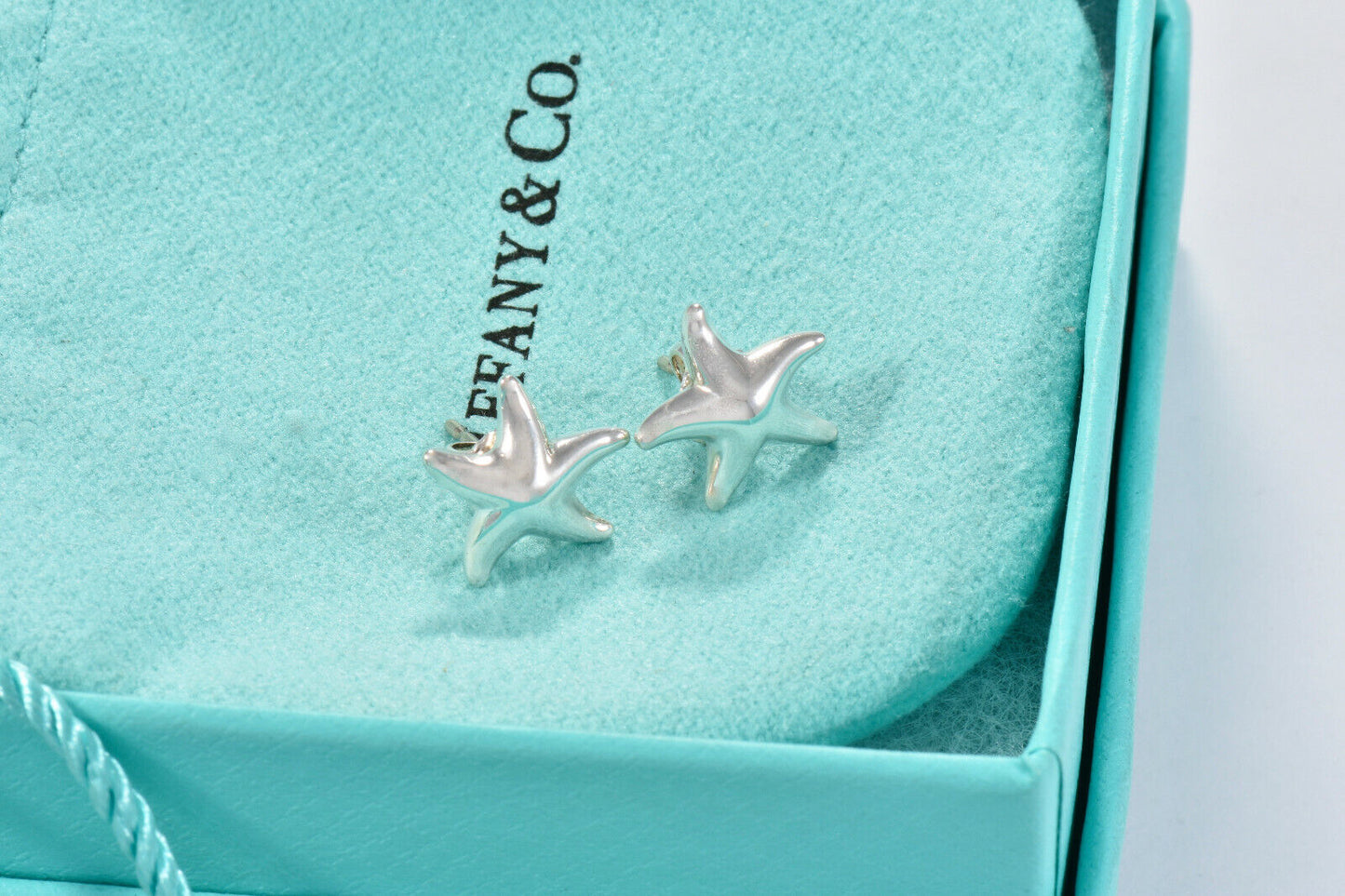 Tiffany & Co Silver Elsa Peretti 13mm Starfish Stud Earrings in Box Pouch Rare