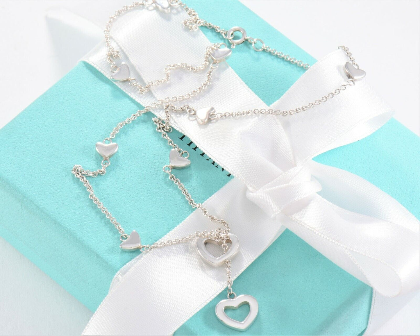 Tiffany & Co Silver Heart Lariat Drop Dangle Necklace in Box Pouch Rare Dangling