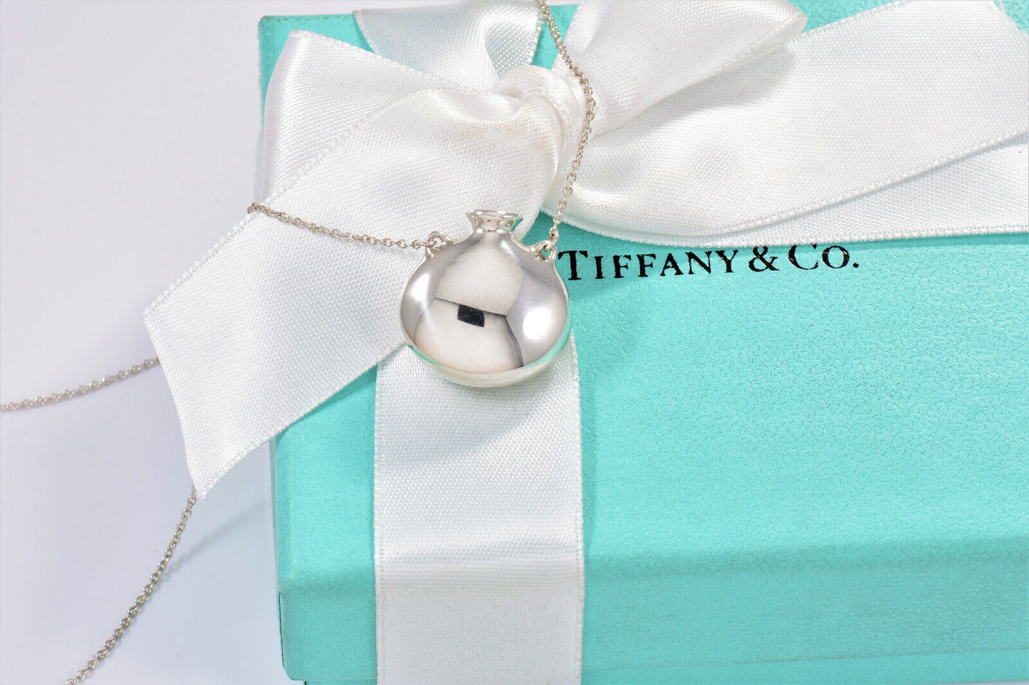 Tiffany & Co Elsa Peretti Silver Round Perfume Bottle Pendant 16.6" Necklace