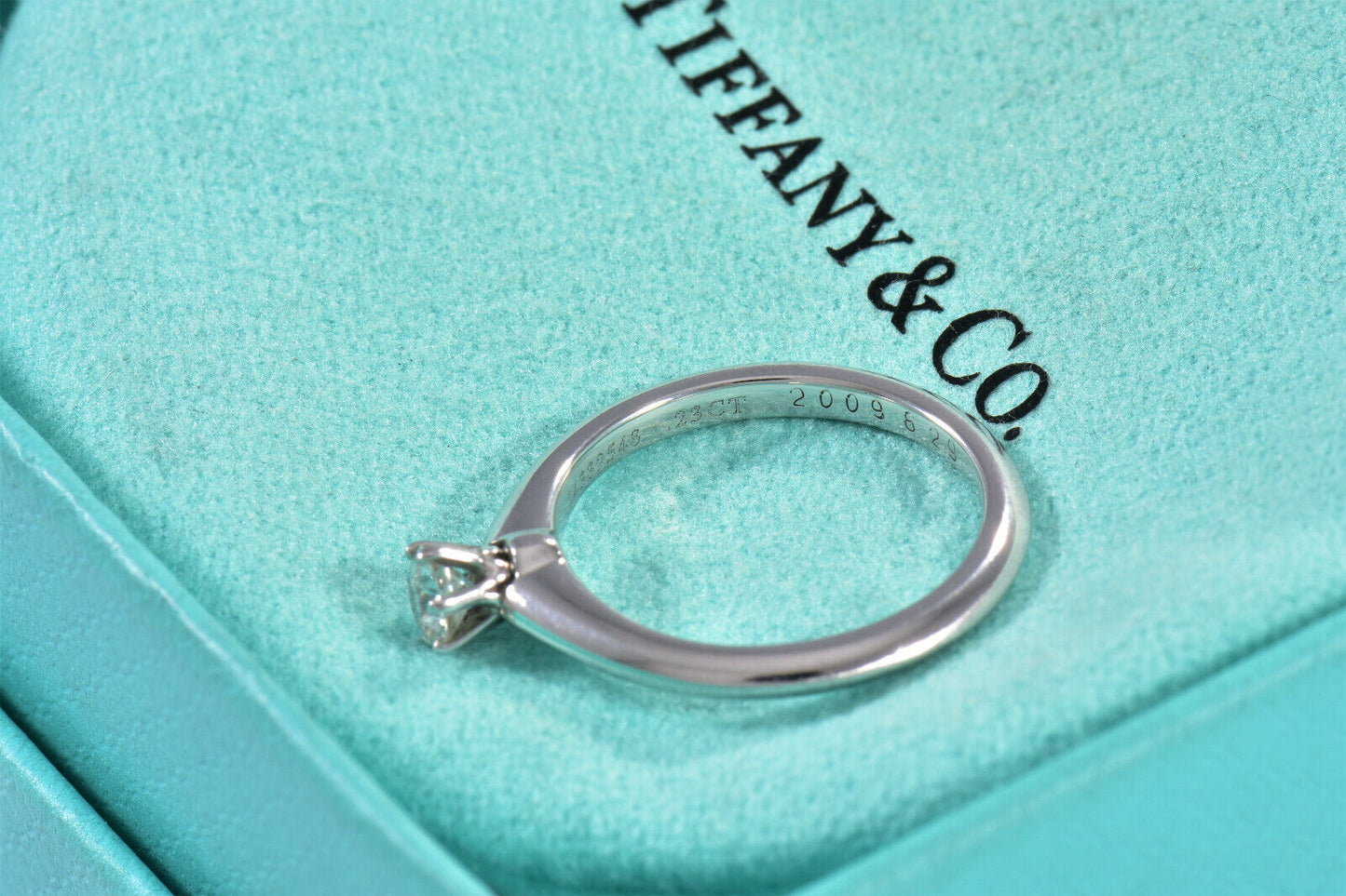 Tiffany & Co Platinum .23 ct Round Solitaire Diamond Ring Size 5 in Box Pouch