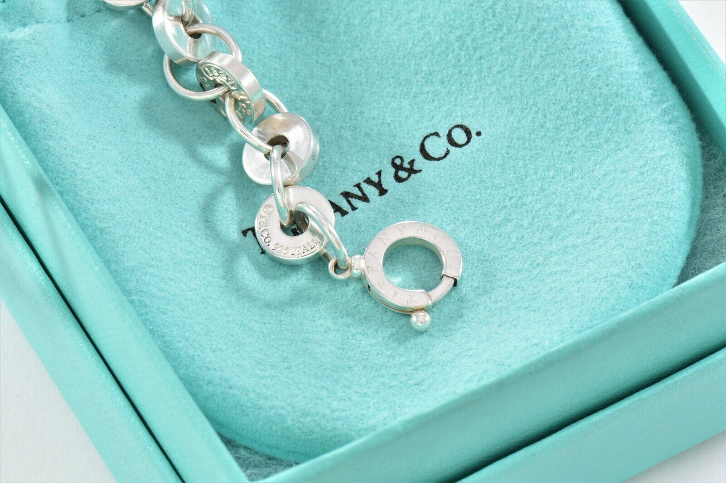 Tiffany & Co Italy Sterling Silver 1837 Disk Link Chain 7.7" Bracelet in Pouch