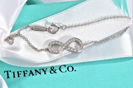 Tiffany & Co Platinum Diamond Infinity 6.5" Chain Bracelet in Box Pouch Rare