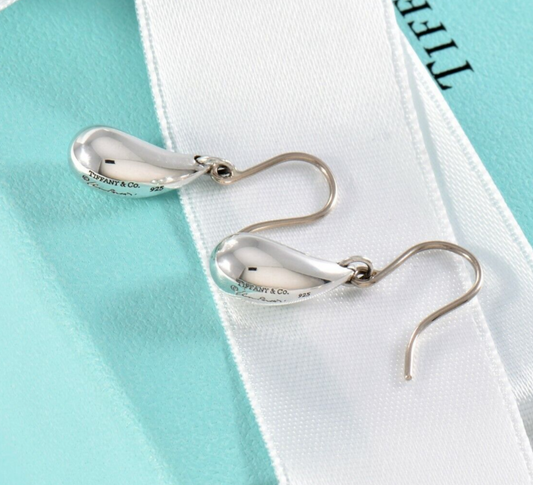 Tiffany & Co Silver Elsa Peretti Dangling Teardrop Hook Earrings in Box Pouch